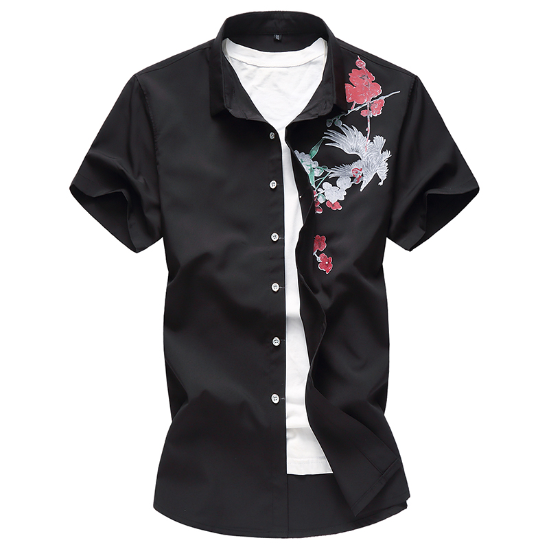 2018夏款印花短袖衬衫男士加肥加大码半袖衬衣帅气男装寸衣大号7X