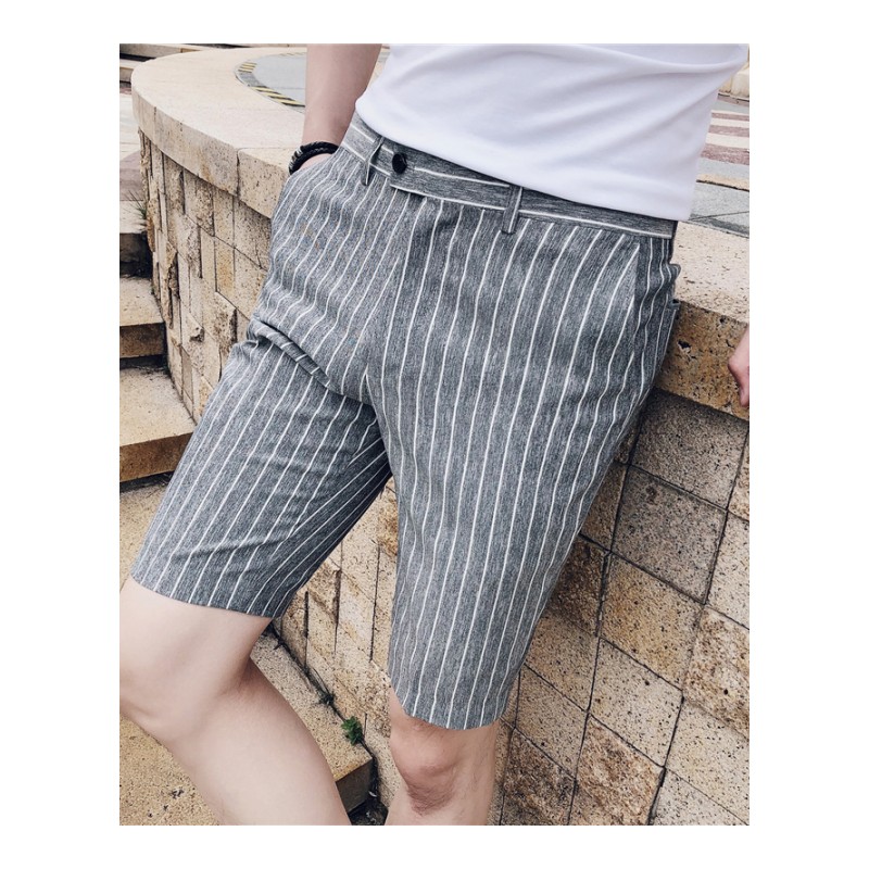 夏款新款韩版条纹修身五分短裤男士时尚短西裤型师气质短西裤男