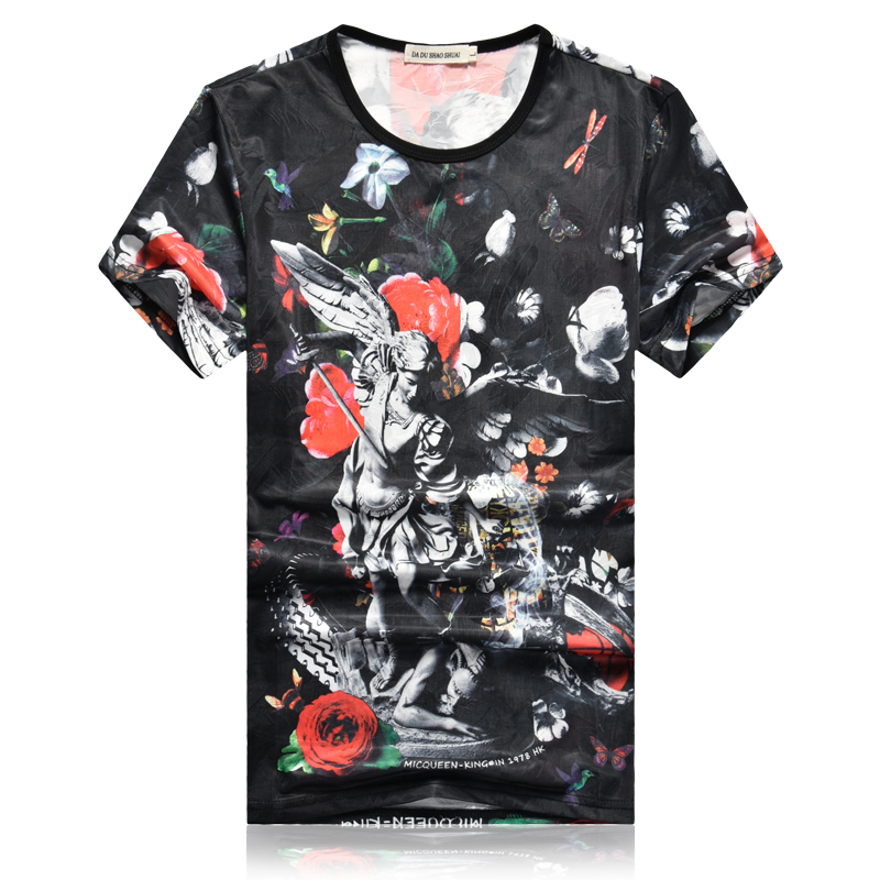 2018夏款年轻天丝镂空个性短袖花版帅气帅气男T恤青年学生潮体恤