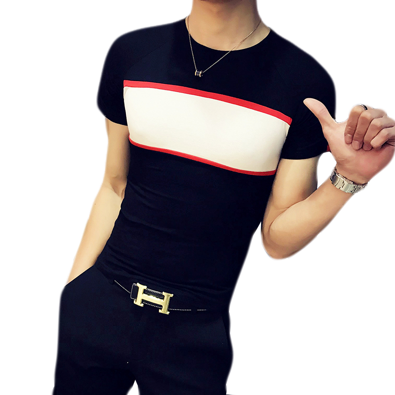 2018夏款年轻精神小伙修身短袖T恤男个性红人青年半截袖帅气帅气