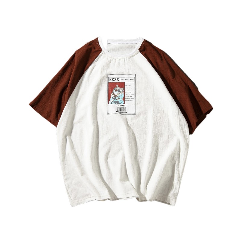 夏款年轻港风情侣短袖T恤印花圆领宽松五分袖男衣服青年半袖帅气