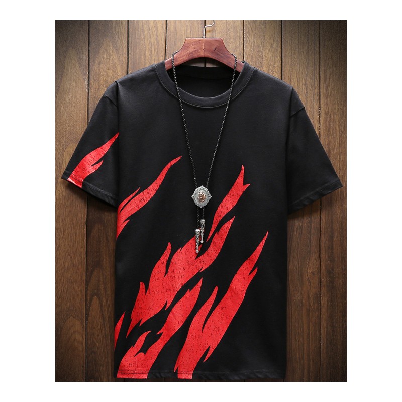 夏款帅气休闲潮人日系个性印花短袖T恤韩版帅气圆领百搭半袖上衣