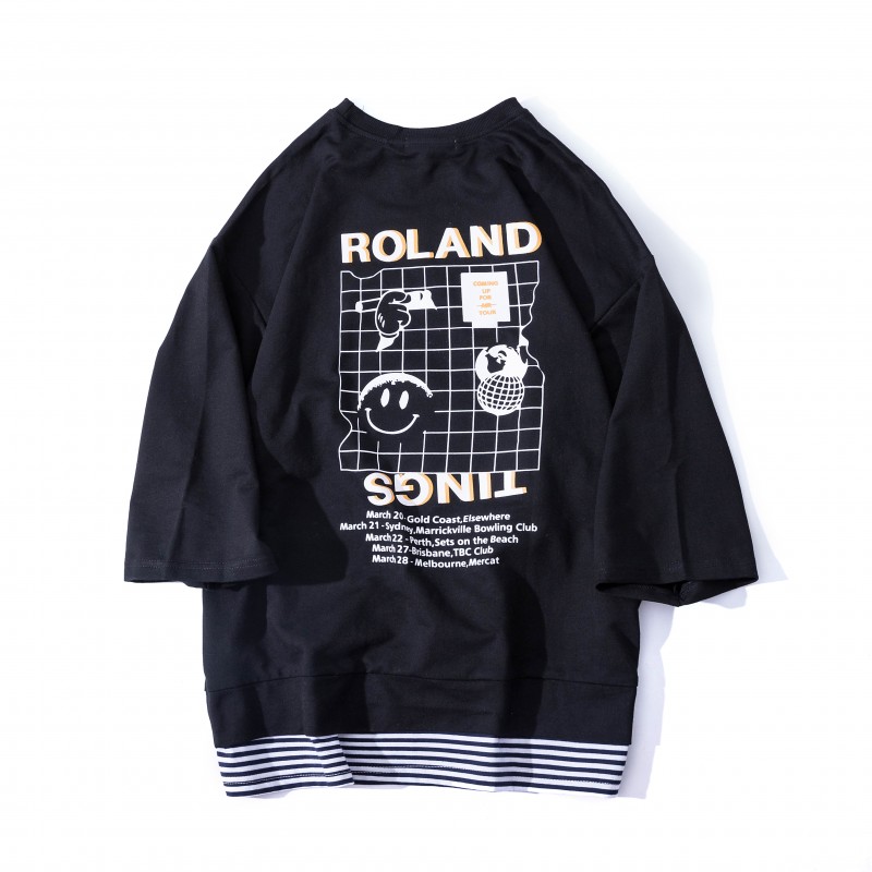 2018夏装帅气休闲年轻潮人青少年韩版男士假两件五分中袖休闲T恤