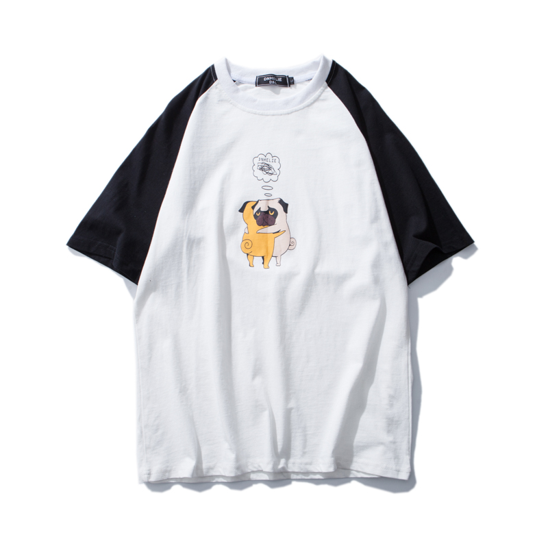 2018夏款个性卡通小狗印花短袖T恤男韩版宽松情侣帅气半袖t打底衫