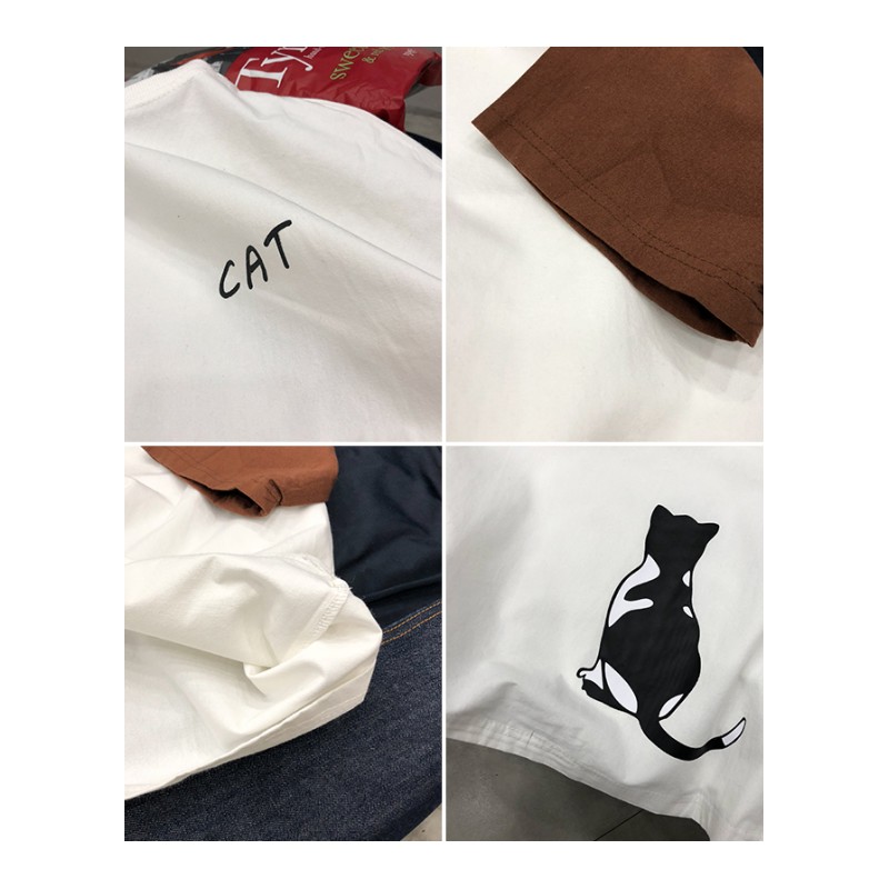 2018夏装年轻高品质港风宽松卡通 动物印花T恤男女短袖圆领情侣装