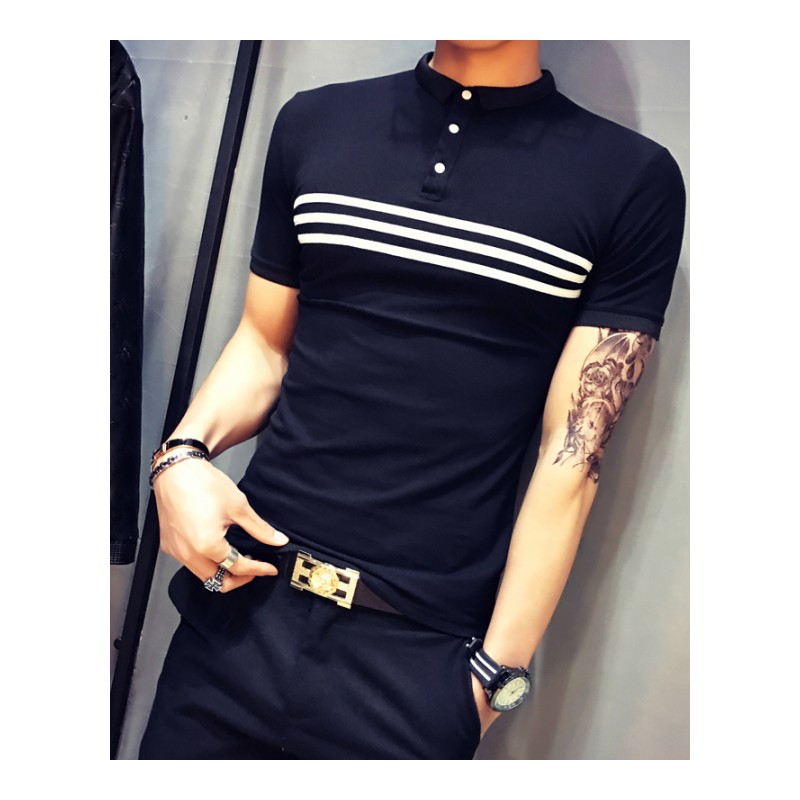 2018夏款年轻短袖T恤男韩版修身翻领POLO衫青年英伦绅士帅气半袖