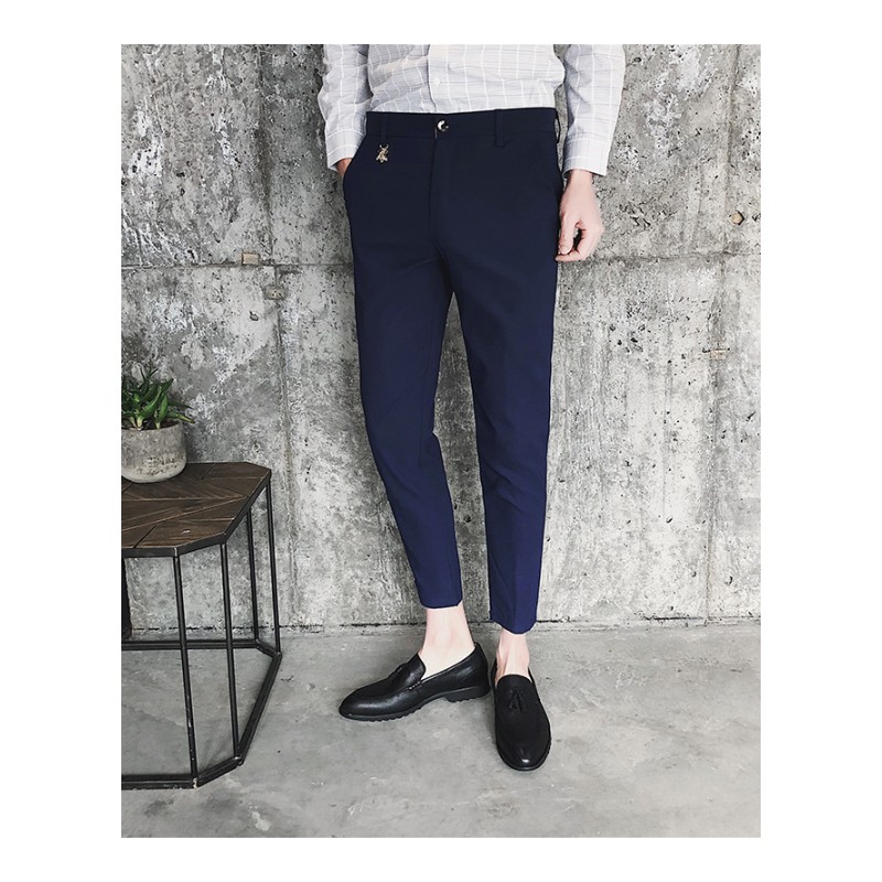 白裤子男2018春夏休闲裤夏款薄款九分裤韩版修身纯色百搭青年小脚