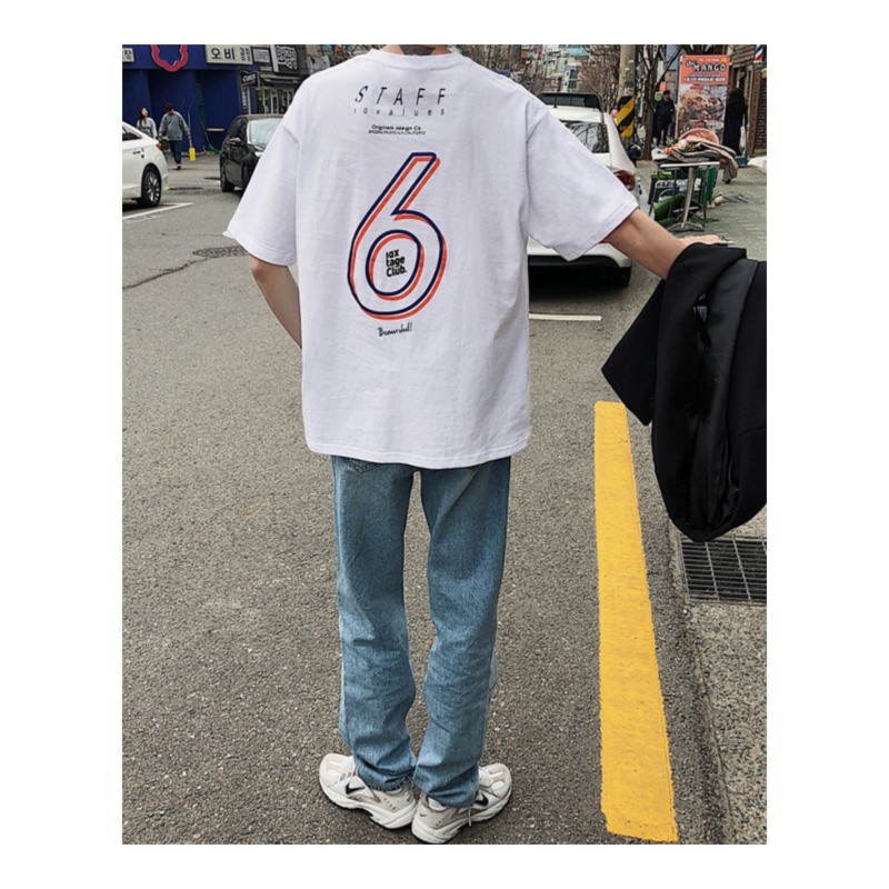 日系港风学生夏款嘻哈圆领短袖T恤韩版宽松帅气情侣百搭印花上衣