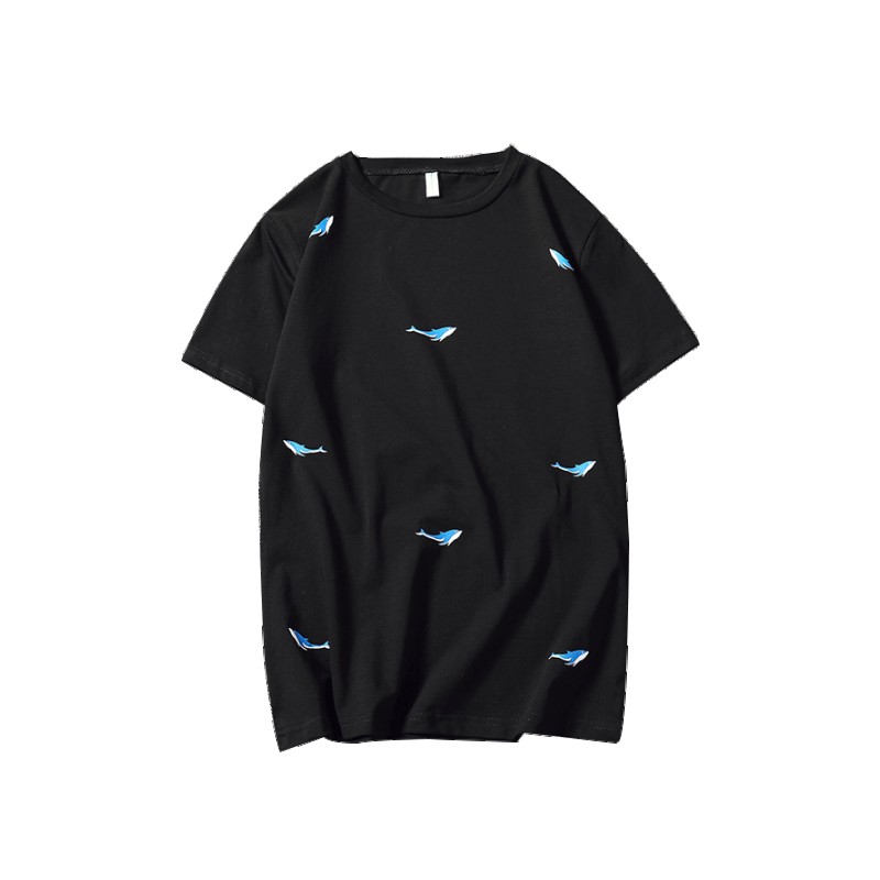夏款帅气休闲帅气百搭青少年韩版男士鲨鱼印花短袖T恤