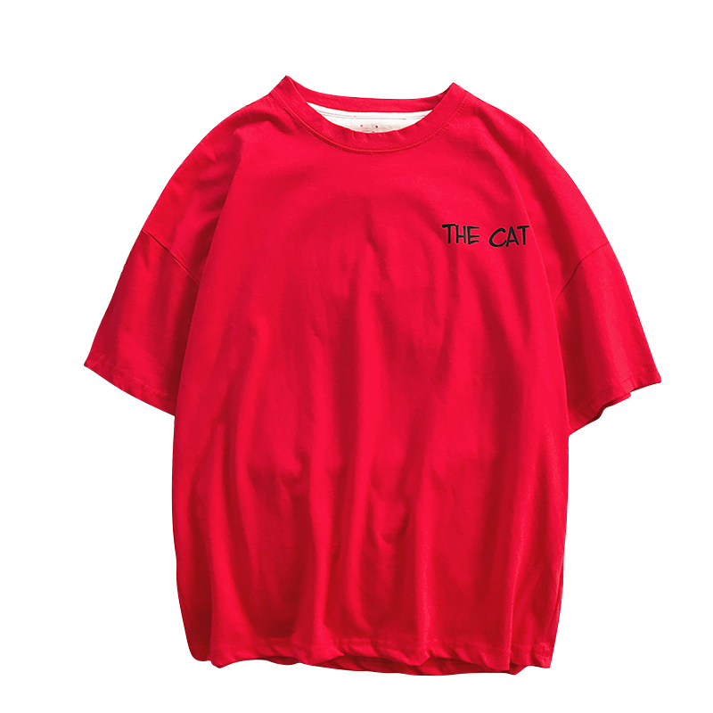 夏款年轻帅气休闲潮人宽松趣味印花图案青少年韩版帅气短袖T恤