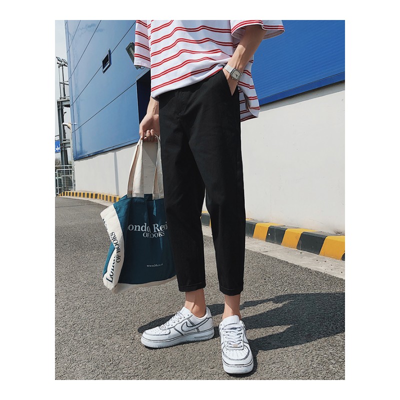 2018帅气港风原创夏季年轻休闲裤男直筒韩版宽松帅气九分裤学生潮