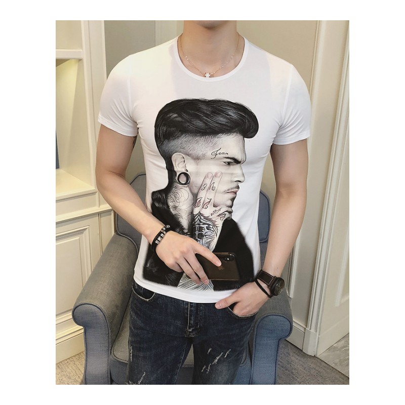 夏天男装韩版青年3D印花T恤男霸气短袖学生帅气百搭上衣服体血衫
