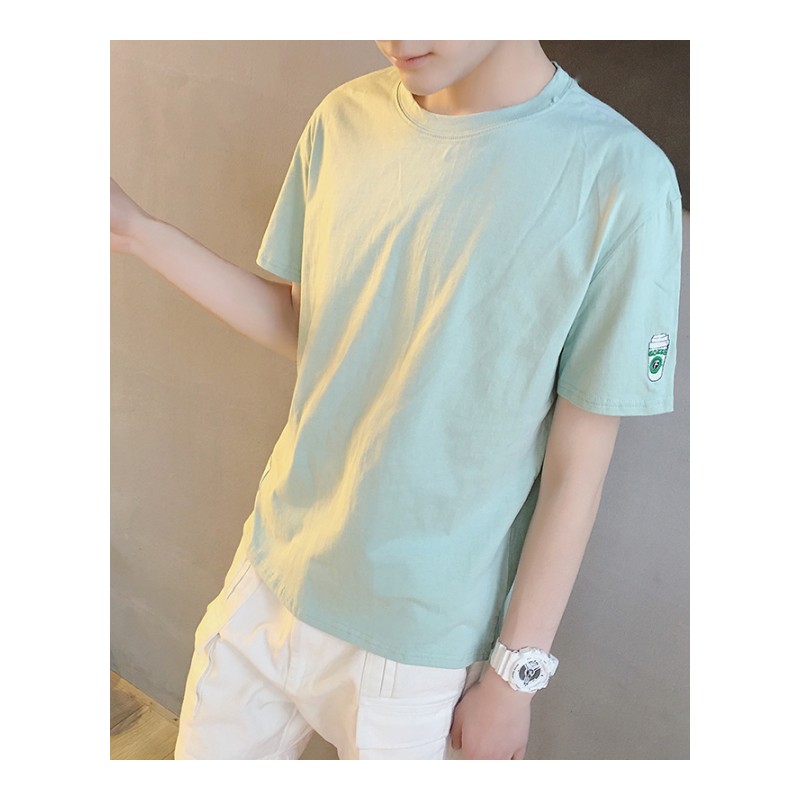 2018夏年轻刺绣短袖T恤 宽松圆领半截袖韩版短袖体恤潮男小衫短袖