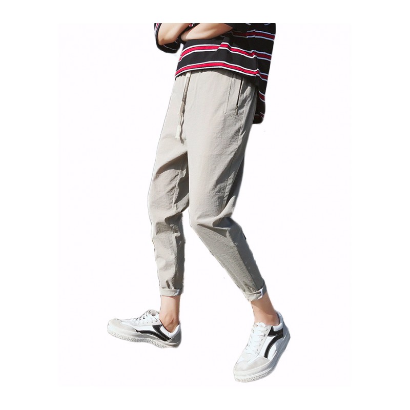 夏季九分休闲裤男薄款简约百搭潮男裤子帅气纯色9分裤青年修身裤