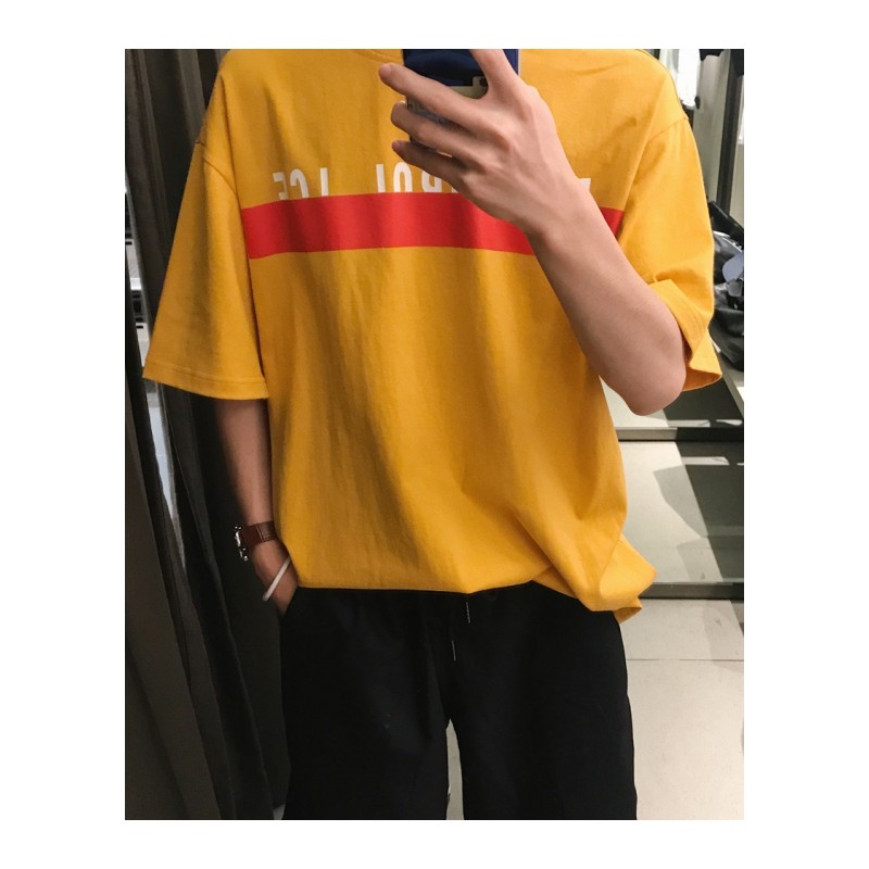 2018夏季年轻韩国日韩风字母圆领短袖T恤男宽松帅气帅气半袖体恤