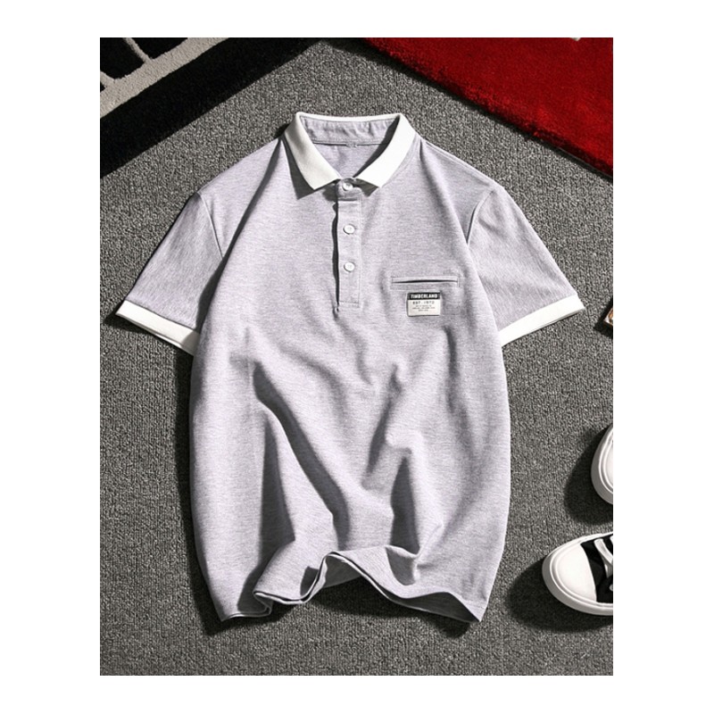 短袖男翻领T恤韩版青年修身POLO衫夏季年轻贴布上衣服大码体恤衫