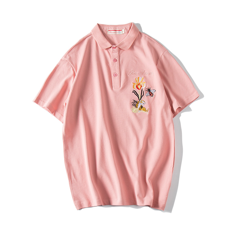 2018夏季短袖POLO衫青少年个性图案刺绣短袖T恤男士修身半袖衫潮