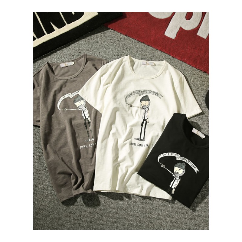 大码短袖T恤男士2018年轻潮圆领帅气黑色韩版半袖早春衣服打底衫