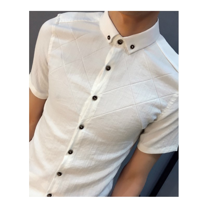 夏季青少年英伦男士短袖衬衫修身型韩版青年学生休闲衬衣百搭帅气