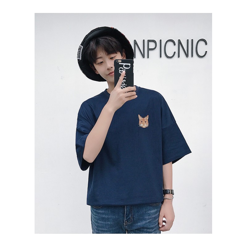 2018夏季年轻小猫印花 短袖T恤 青少年休闲半袖T恤衫帅气帅气上衣