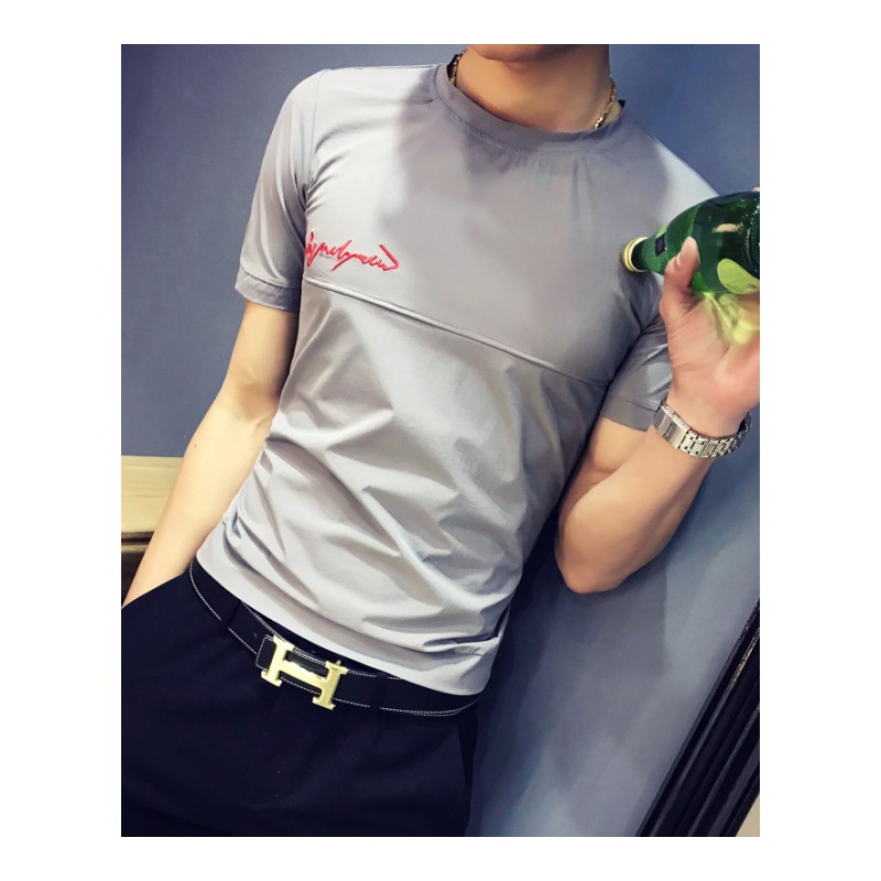 个性红人个性短袖男士时尚T恤韩版青年修身青年半袖帅气个性体恤