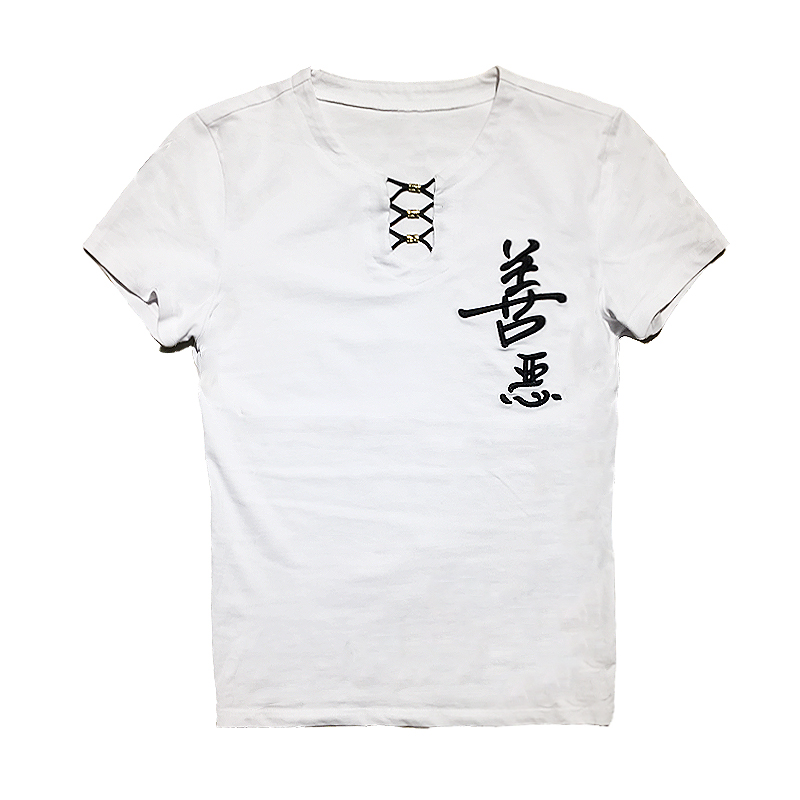 夏季短袖T恤男韩版个性V领男士衣服修身精神小伙帅气社会半袖