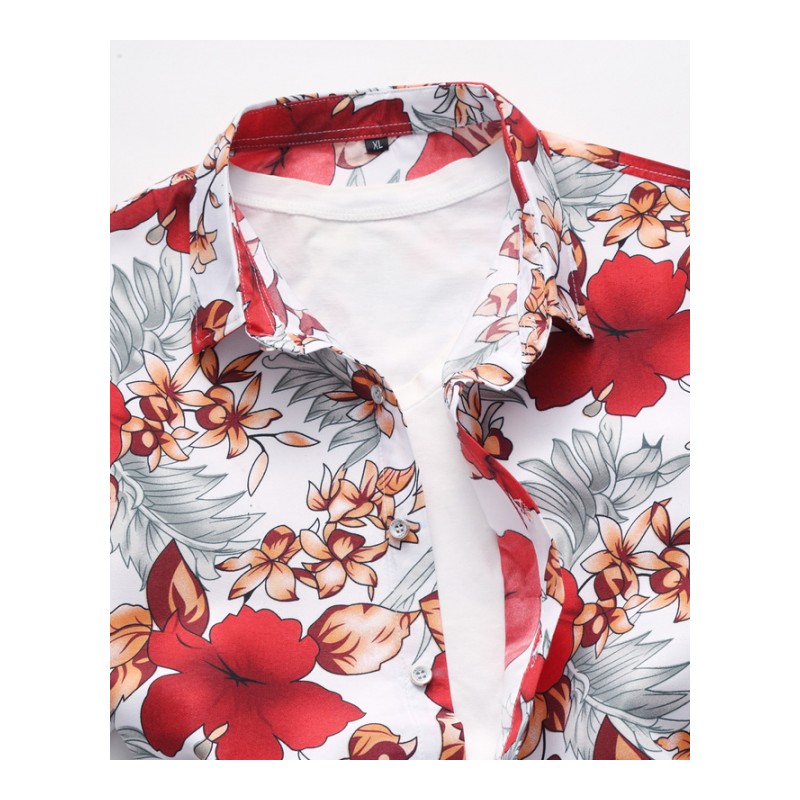 夏季短袖衬衫男式加肥加大码印花衬衣帅气男装百搭休闲半袖寸衫7X