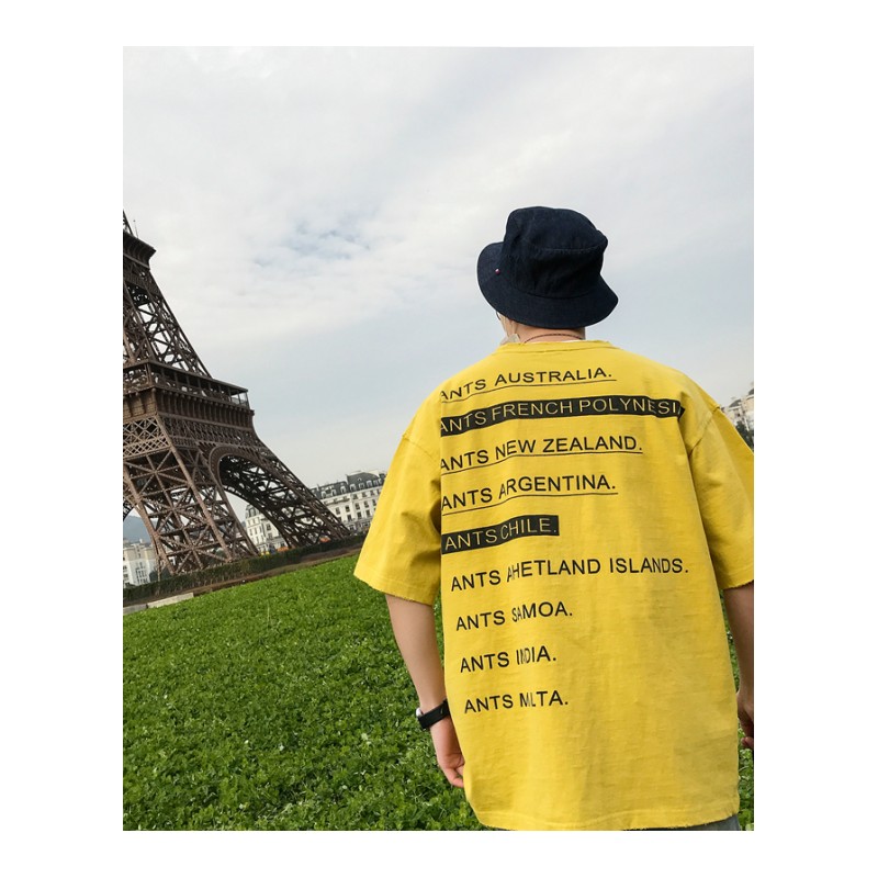 2018男装夏季港风大码日系潮牌短袖五分袖T恤男简约休闲上衣 潮TE