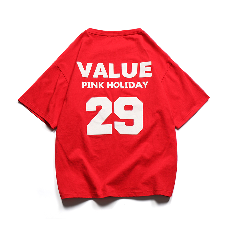 港风夏季年轻后背字母印花短袖T恤男士韩版青少年圆领宽松半袖潮