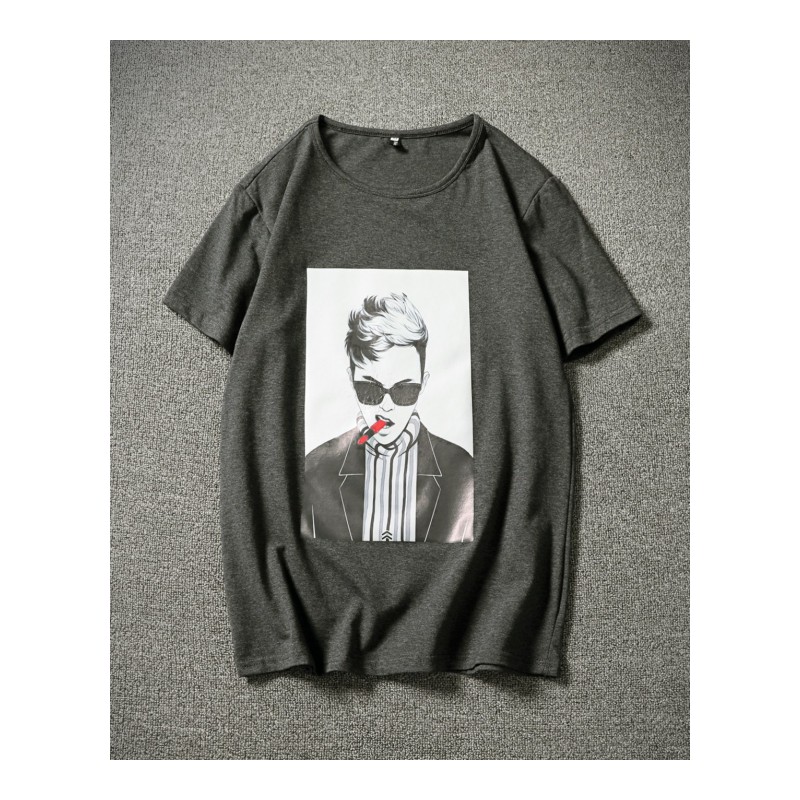 人物男短袖T恤加肥加大码帅气青年圆领体恤潮胖宽松薄款夏季日系