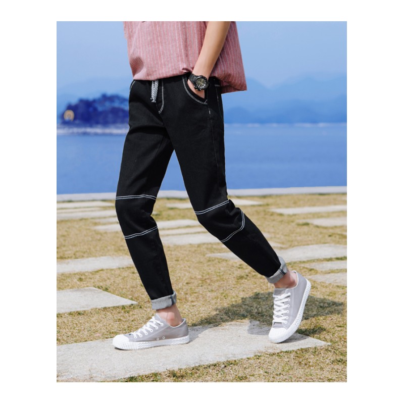 2018春夏年轻男士日系韩版修身小脚男装加肥加大码牛仔裤青年长裤