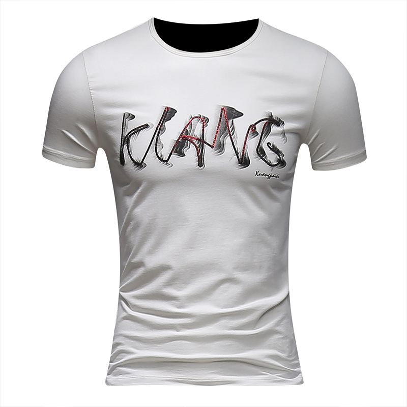 2018夏季年轻青少年休闲简约T恤衫男士韩版圆领字半袖百搭大码男T