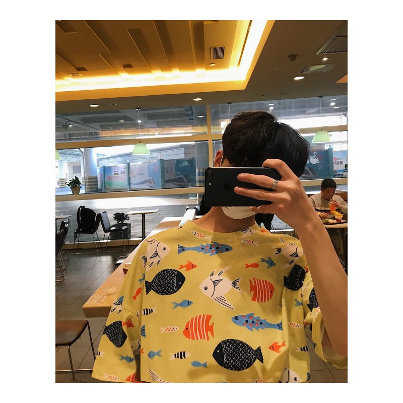 2018夏季年轻韩国日韩风印花T恤衫男短袖宽松圆领半袖上衣潮男生