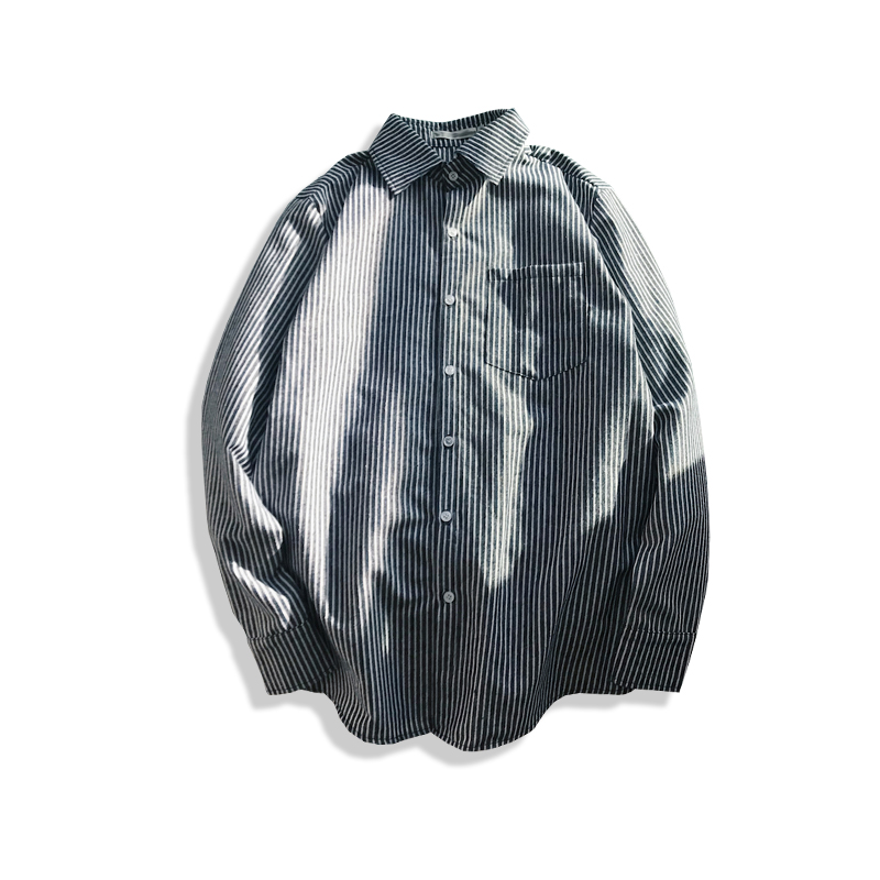 2018春夏修身条纹帅气衬衣休闲长袖衬衫港风帅气青年学生薄款外套