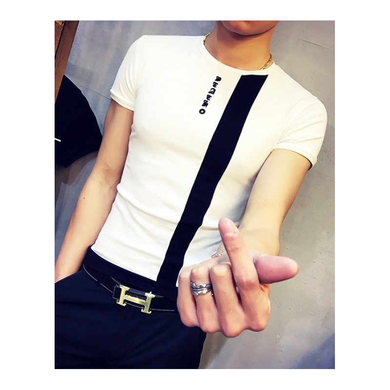 夏季社会小伙帅气短袖T恤男紧身显身材年轻帅气韩版修身 半袖截