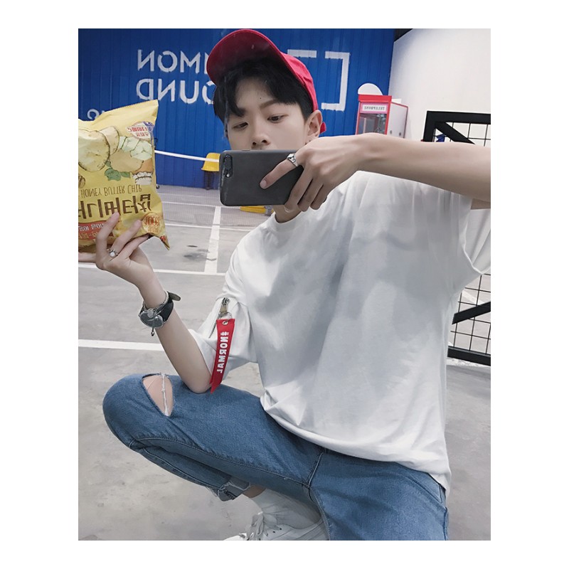 夏季短袖T恤男青少年港风宽松帅气帅气学生半袖上衣休闲百搭体恤