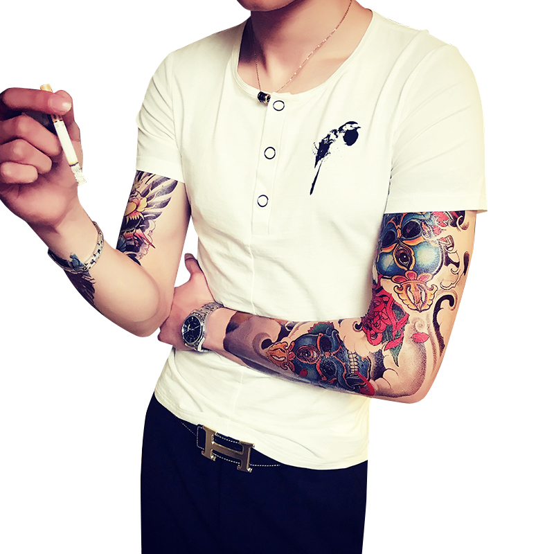 2018个性红人青年短袖男社会精神小伙帅气紧身打底衫修身T恤春夏