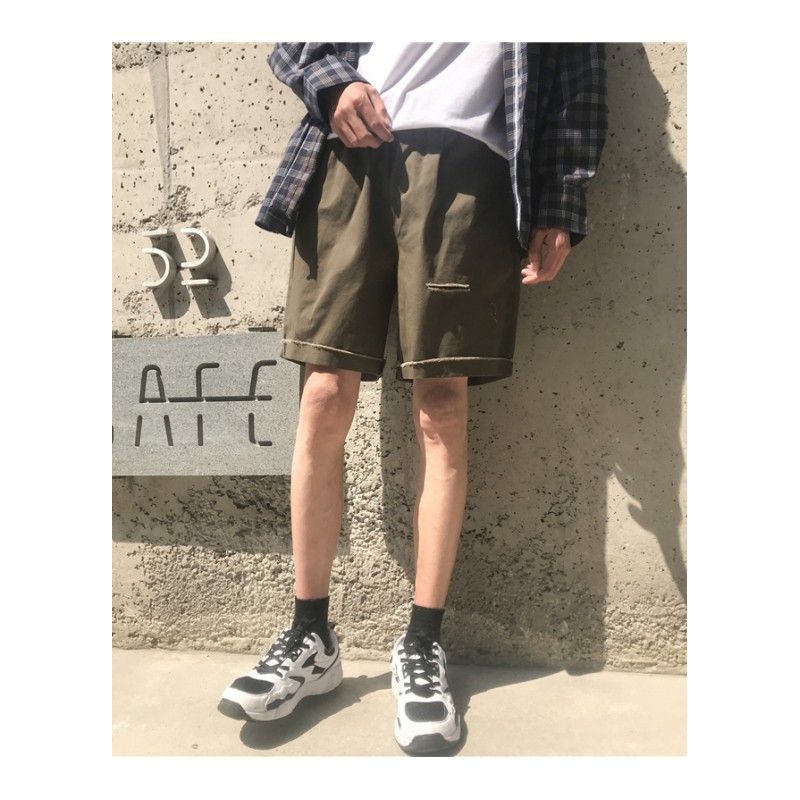夏装帅气帅气男士破洞短裤宽松港风休闲五分中裤青年韩版5分裤子