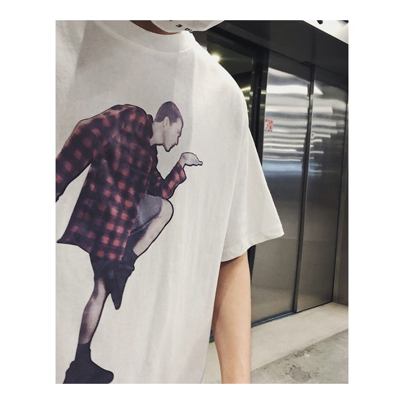 夏季年轻帅气男装休闲短袖T恤宽松帅气印花个性半袖上衣男生bf风