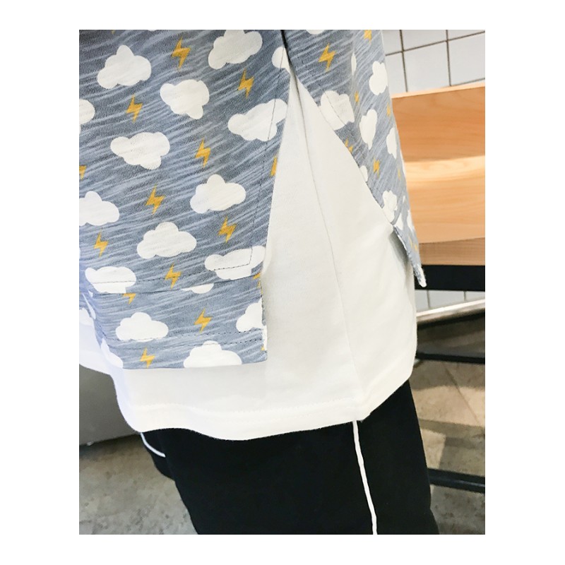 夏装韩国日韩风短袖T恤男宽松原宿bf风休闲假两件上衣男个性七分