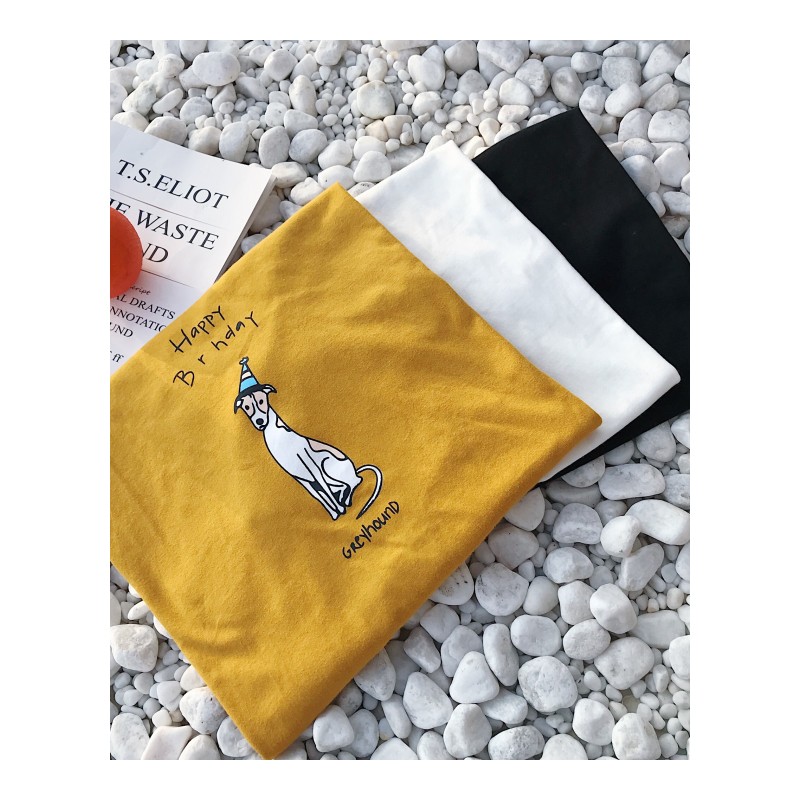 夏季港风小狗卡通印花短袖T恤男宽松青少年帅气帅气半袖百搭文艺