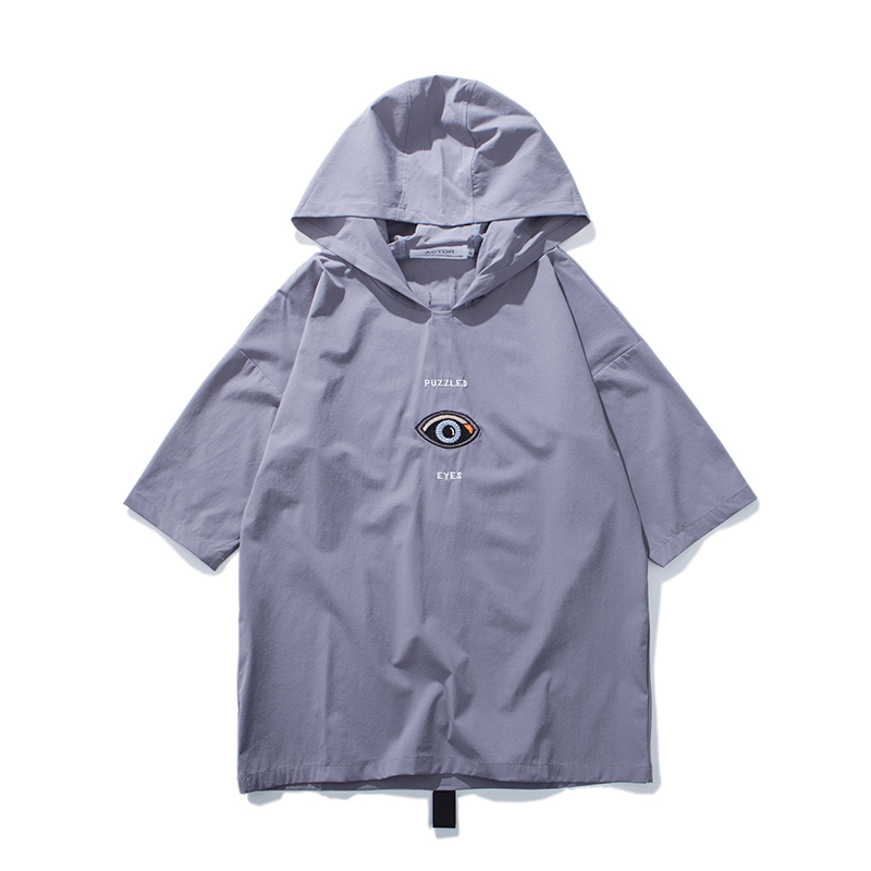 2018夏季年轻连帽帅气T恤男宽松个性帅气休闲百搭短袖青少年半袖