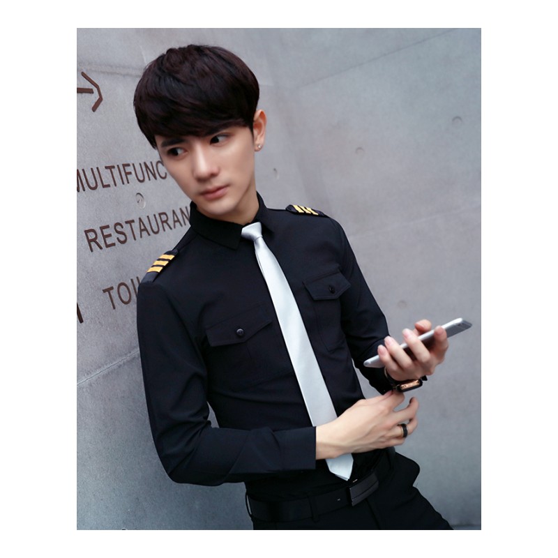 潮男年轻青年夜店型师空少制服男装酒吧KTV班服修身长衬衫DJ