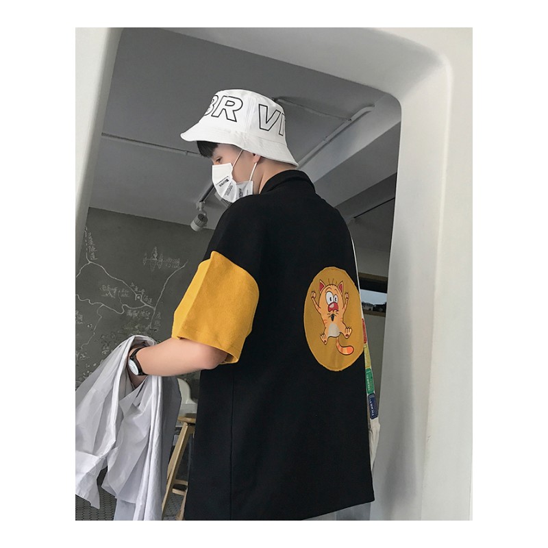夏季短袖T恤男韩版宽松翻领polo衫学生港风原宿半袖衣服日韩风潮