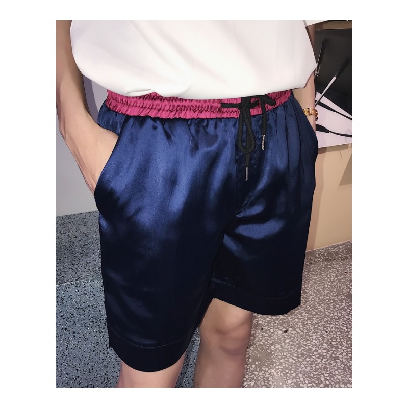 韩版夏季休闲短裤男缎面光滑薄款五分裤潮牌嘻哈个性宽松裤子