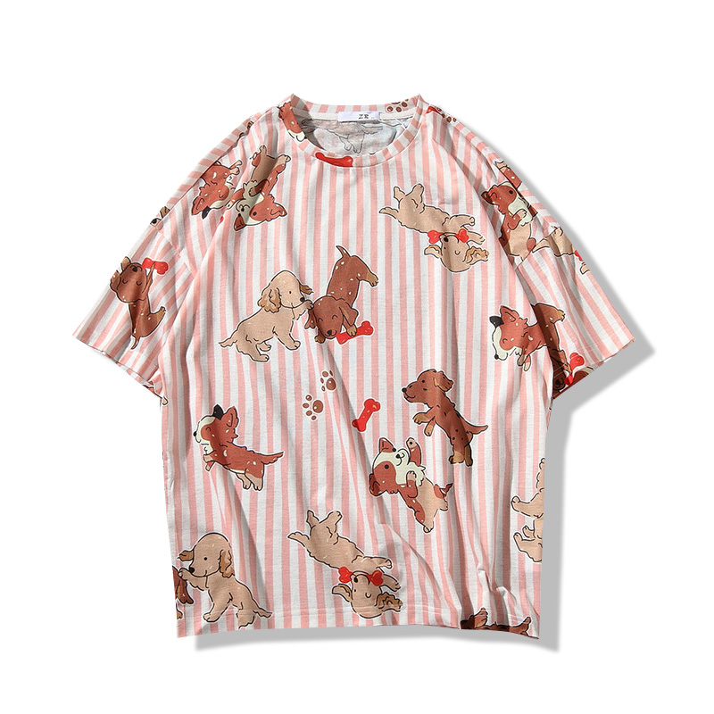 2018夏季年轻男士宽松圆领五分袖T恤衫 青少年个性印花休闲短袖男