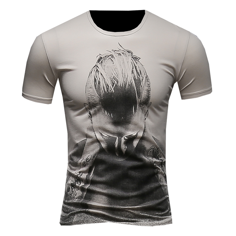 个性短袖T恤男潮2018夏季年轻人头印花社会小伙潮型师韩版男T