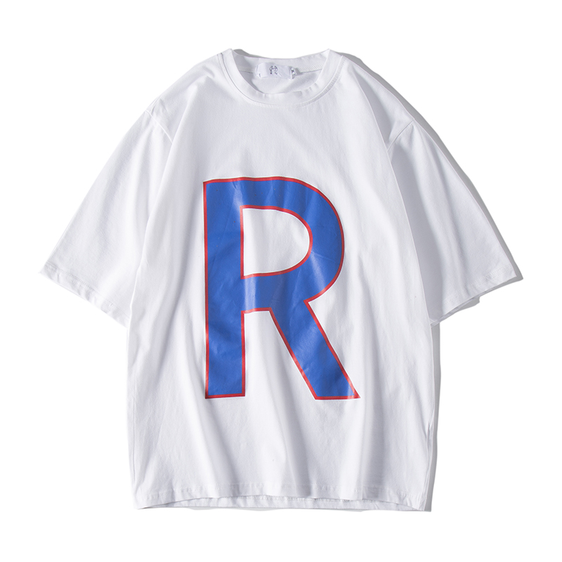 2018情侣装夏装年轻R字母印花T恤男女短袖圆领体恤衫BF风宽松帅气