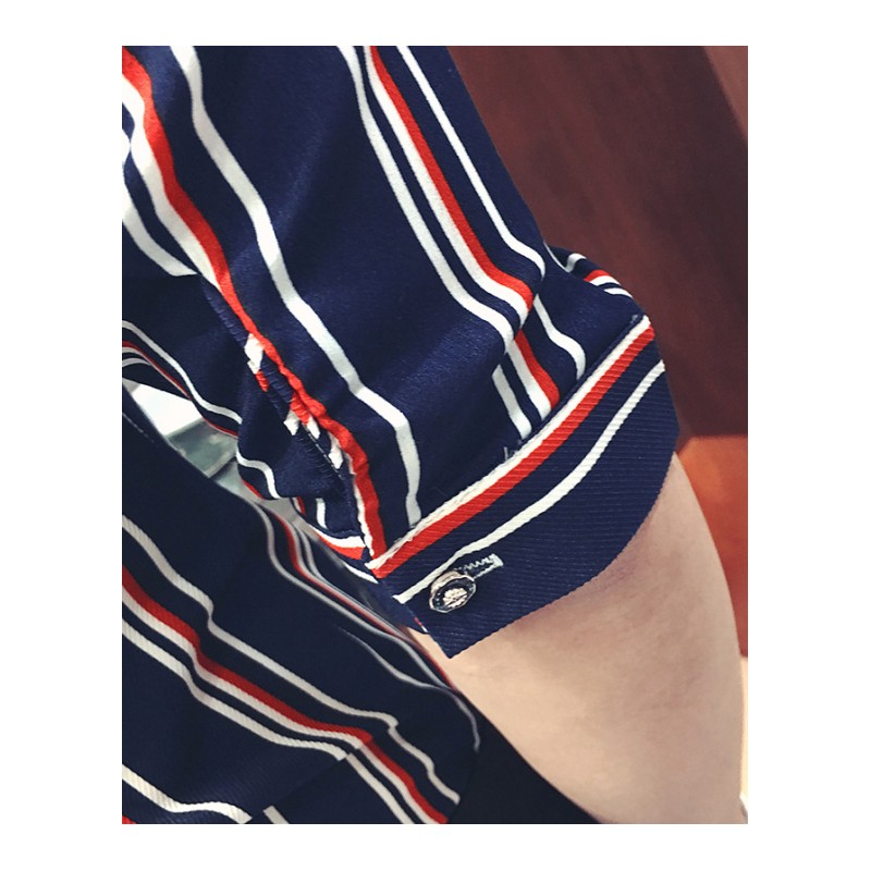 夏季硬汉风七分袖衬衫男士修身显瘦条纹中袖衬衣夜店少爷来短衫