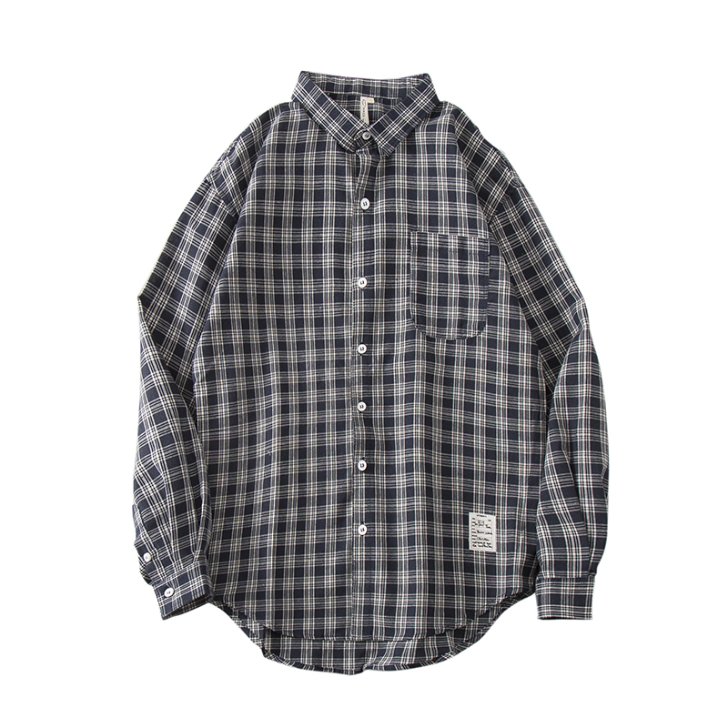 2018春夏年轻男士欧美英伦经典小格子衬衫 简约文艺休闲潮衬衣男